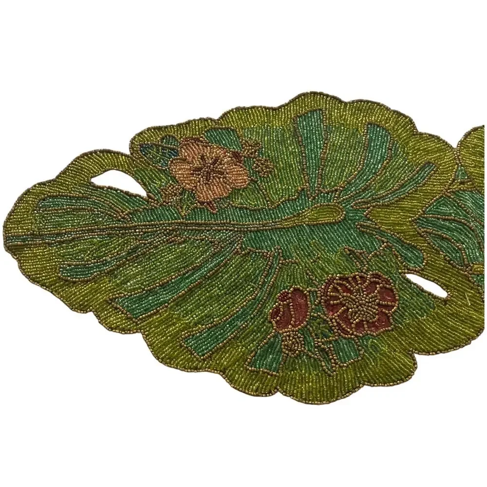 Pier 1 Imports SKU # 2510933 Beaded Palm Leaf Table Runner 100% Cotton 12